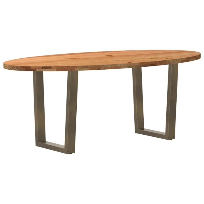 Table à manger marron clair bois de chêne massif ovale – Image 4