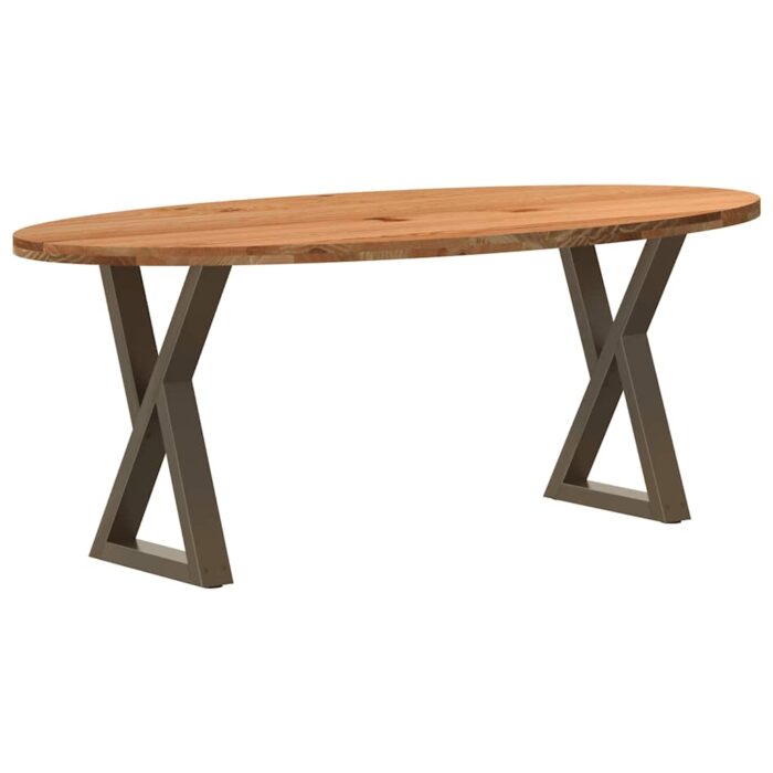 Table à manger marron clair bois de chêne massif ovale – Image 1
