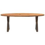 Table à manger marron clair bois de chêne massif ovale – Image 2