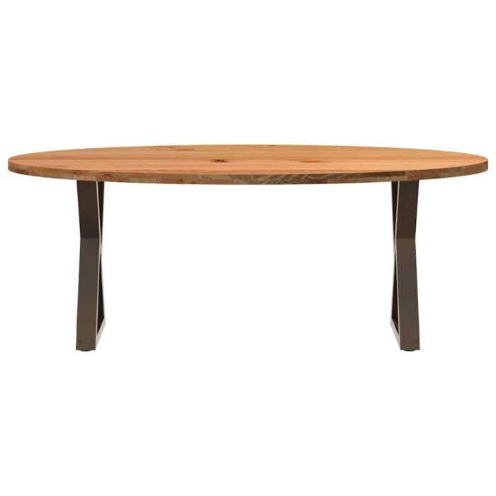 Table à manger marron clair bois de chêne massif ovale – Image 2