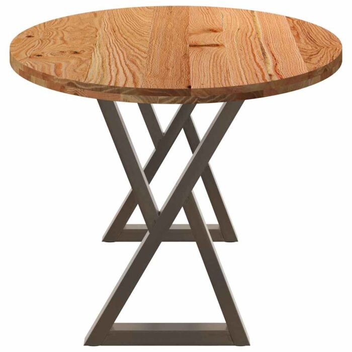 Table à manger marron clair bois de chêne massif ovale – Image 3