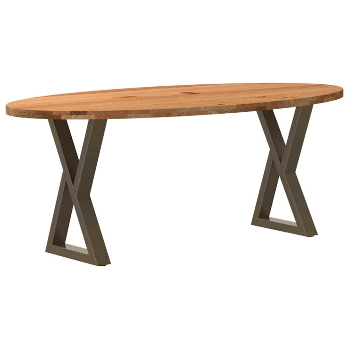 Table à manger marron clair bois de chêne massif ovale – Image 4