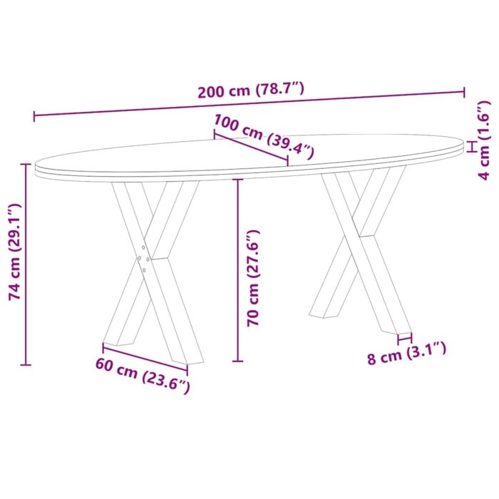Table à manger marron clair bois de chêne massif ovale – Image 12