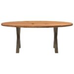 Table à manger marron clair bois de chêne massif ovale – Image 2