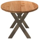 Table à manger marron clair bois de chêne massif ovale – Image 4