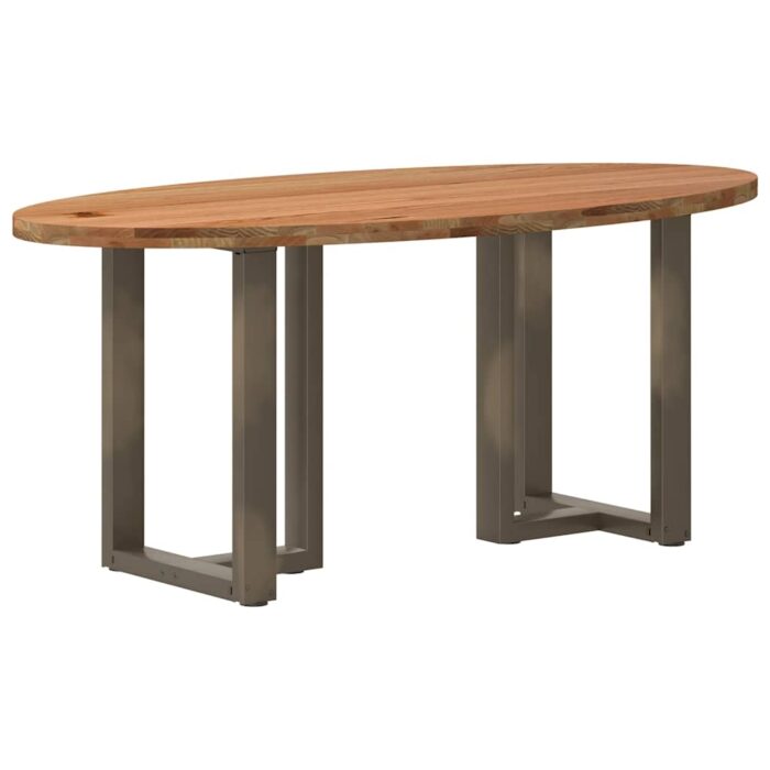 Table à manger marron clair bois de chêne massif ovale – Image 1