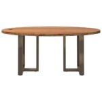Table à manger marron clair bois de chêne massif ovale – Image 2