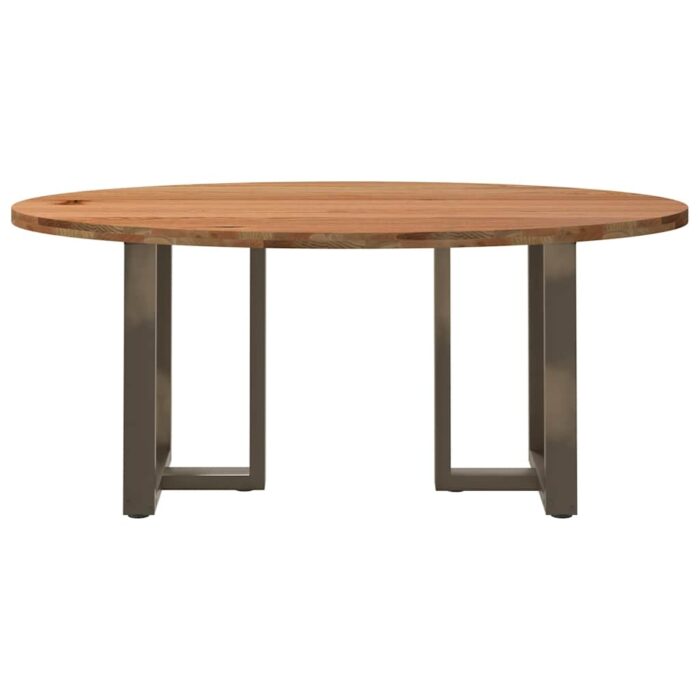 Table à manger marron clair bois de chêne massif ovale – Image 2