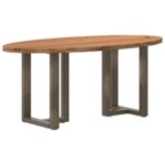 Table à manger marron clair bois de chêne massif ovale – Image 5