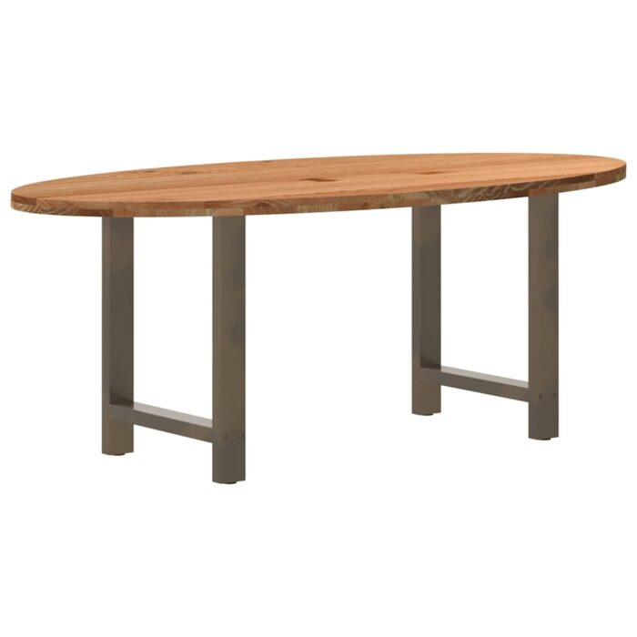 Table à manger marron clair bois de chêne massif ovale – Image 1