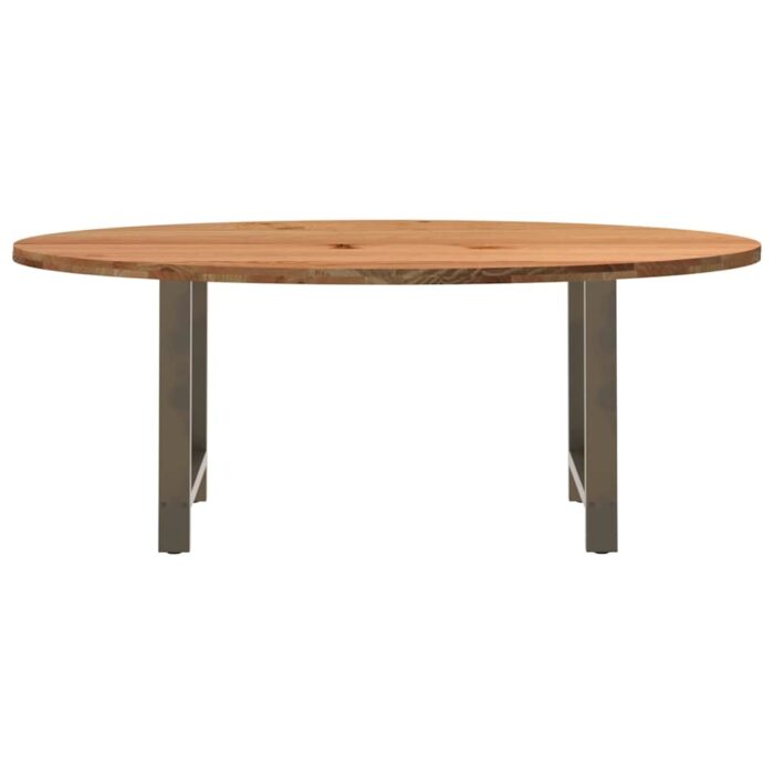 Table à manger marron clair bois de chêne massif ovale – Image 2