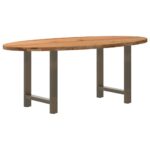 Table à manger marron clair bois de chêne massif ovale – Image 4
