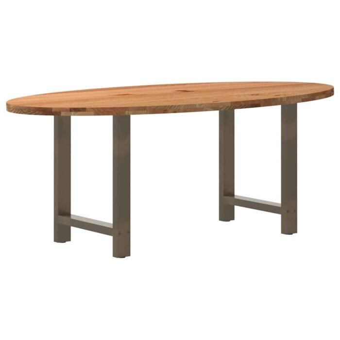 Table à manger marron clair bois de chêne massif ovale – Image 4