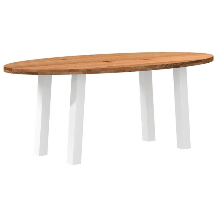 Table à manger marron clair bois de chêne massif ovale – Image 1