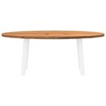Table à manger marron clair bois de chêne massif ovale – Image 2