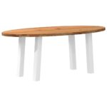 Table à manger marron clair bois de chêne massif ovale – Image 4