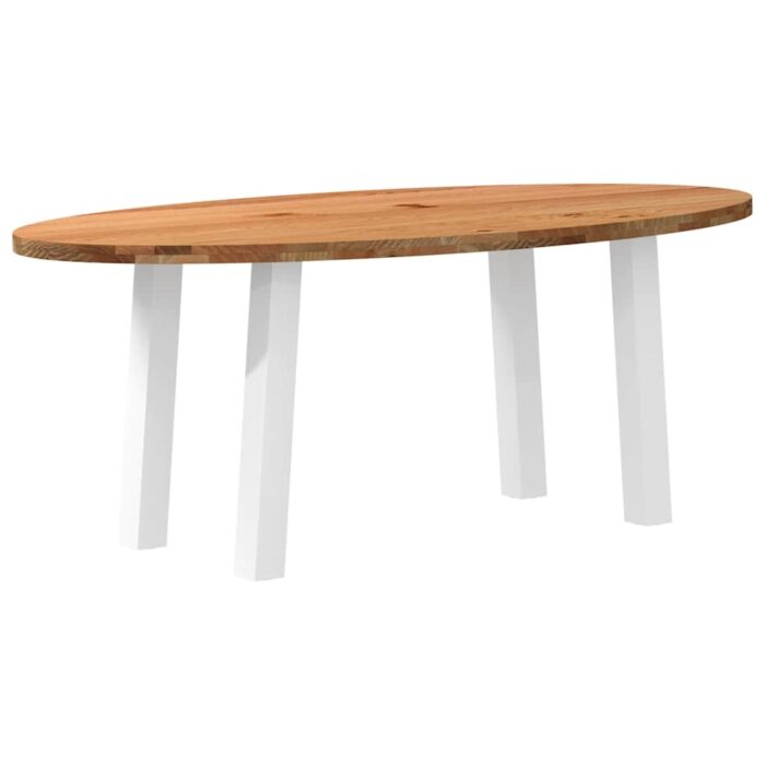 Table à manger marron clair bois de chêne massif ovale – Image 4