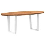 Table à manger marron clair bois de chêne massif ovale