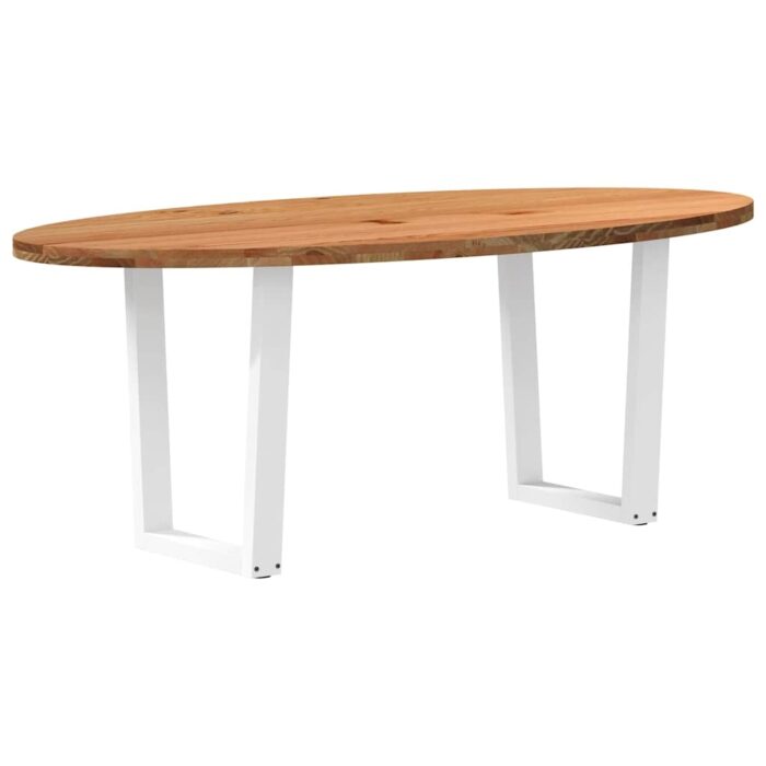 Table à manger marron clair bois de chêne massif ovale – Image 1