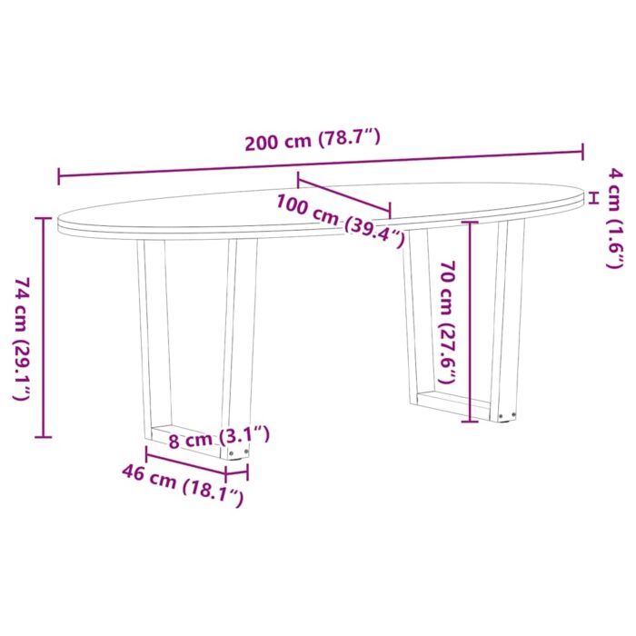 Table à manger marron clair bois de chêne massif ovale – Image 12