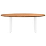Table à manger marron clair bois de chêne massif ovale – Image 2