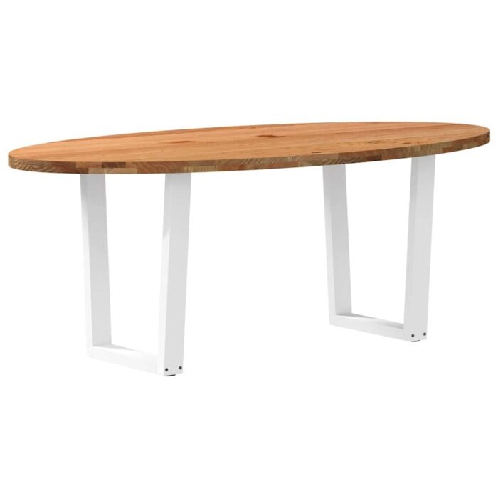 Table à manger marron clair bois de chêne massif ovale – Image 4