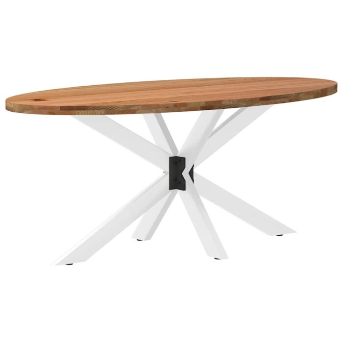 Table à manger marron clair bois de chêne massif ovale – Image 1