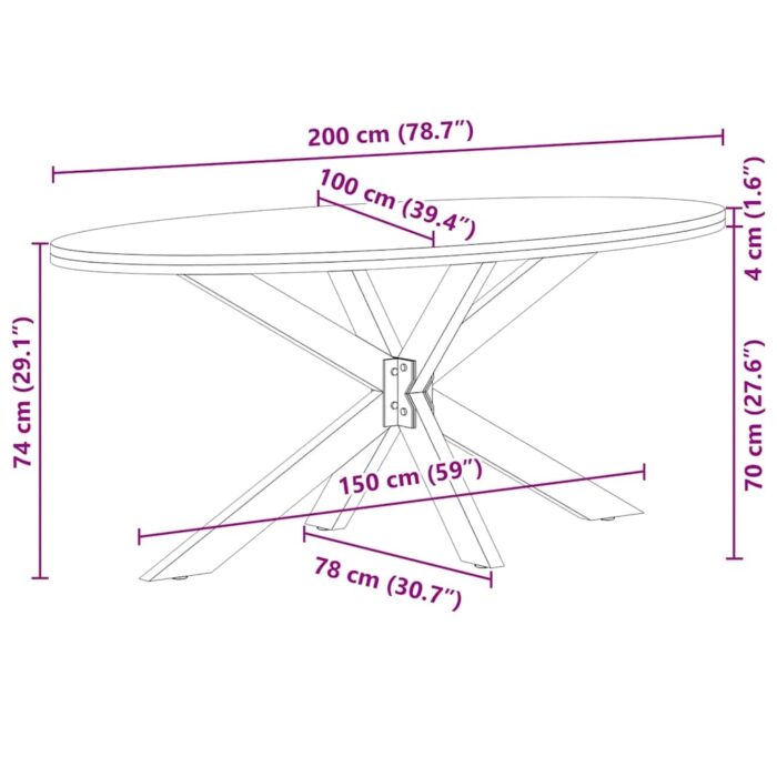 Table à manger marron clair bois de chêne massif ovale – Image 11