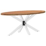 Table à manger marron clair bois de chêne massif ovale – Image 4