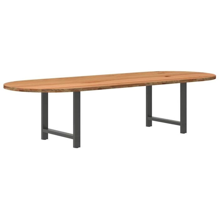 Table à manger marron clair bois de chêne massif ovale – Image 1
