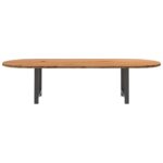 Table à manger marron clair bois de chêne massif ovale – Image 2
