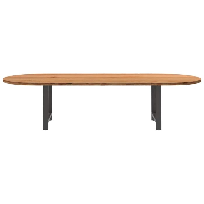 Table à manger marron clair bois de chêne massif ovale – Image 2