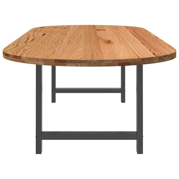 Table à manger marron clair bois de chêne massif ovale – Image 3
