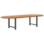 Table à manger marron clair bois de chêne massif ovale – Image 4