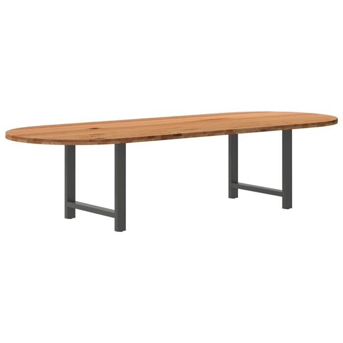 Table à manger marron clair bois de chêne massif ovale – Image 4