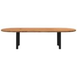 Table à manger marron clair bois de chêne massif ovale – Image 2