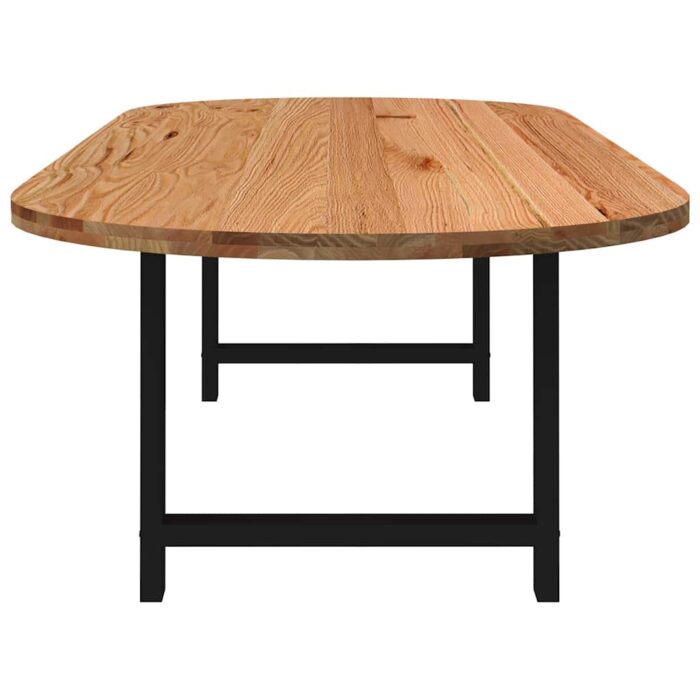 Table à manger marron clair bois de chêne massif ovale – Image 3