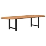 Table à manger marron clair bois de chêne massif ovale – Image 4