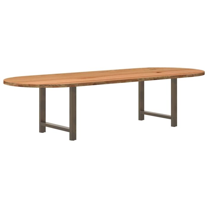 Table à manger marron clair bois de chêne massif ovale – Image 1