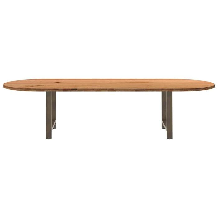 Table à manger marron clair bois de chêne massif ovale – Image 2