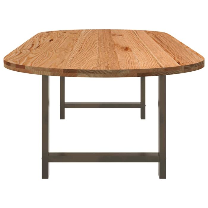 Table à manger marron clair bois de chêne massif ovale – Image 3