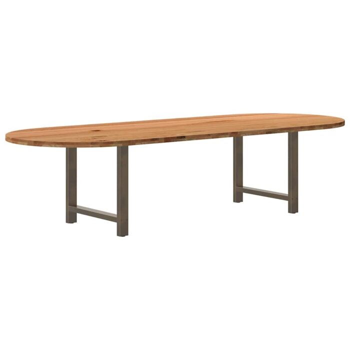 Table à manger marron clair bois de chêne massif ovale – Image 4