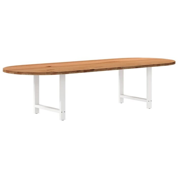 Table à manger marron clair bois de chêne massif ovale – Image 1