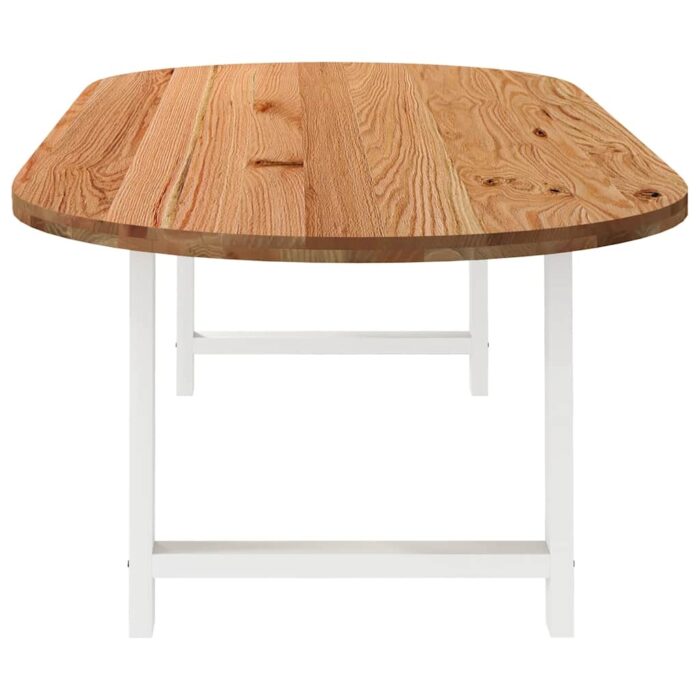 Table à manger marron clair bois de chêne massif ovale – Image 3