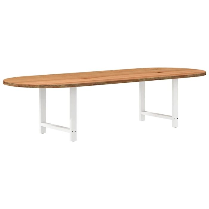 Table à manger marron clair bois de chêne massif ovale – Image 4