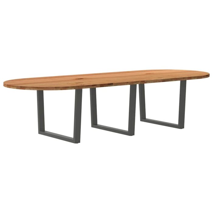 Table à manger marron clair bois de chêne massif ovale – Image 1