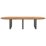 Table à manger marron clair bois de chêne massif ovale – Image 2