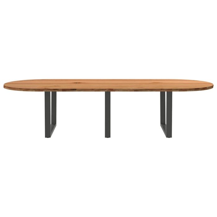 Table à manger marron clair bois de chêne massif ovale – Image 2