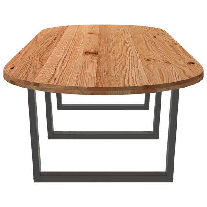 Table à manger marron clair bois de chêne massif ovale – Image 4