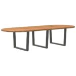 Table à manger marron clair bois de chêne massif ovale – Image 5